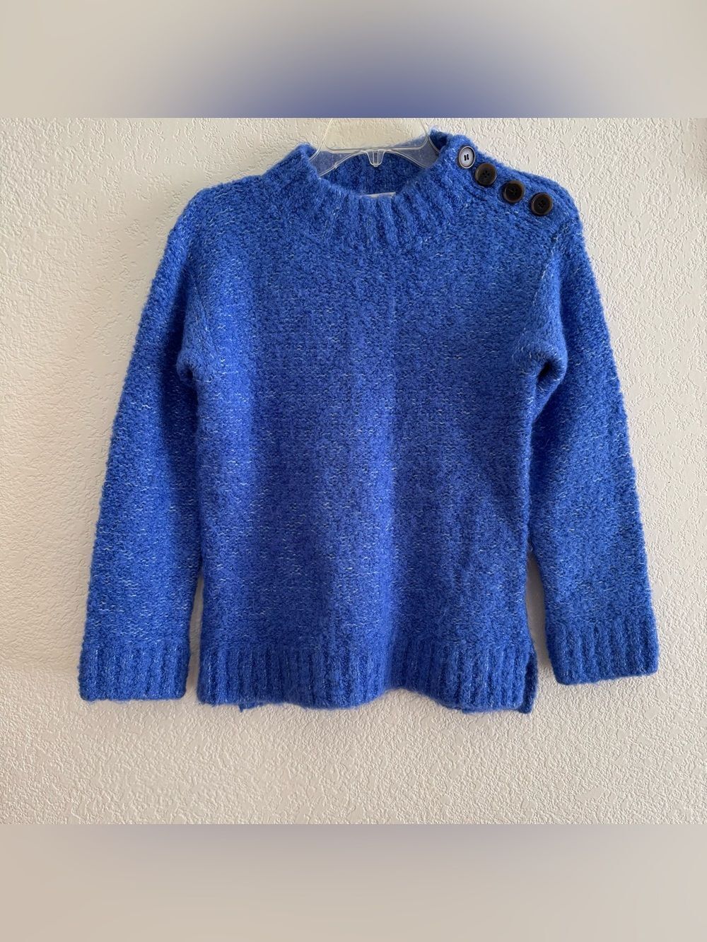 Crewcuts Royal Blue Crewneck Sweater Knit Shoulder Buttons Wool Blend Girls 14